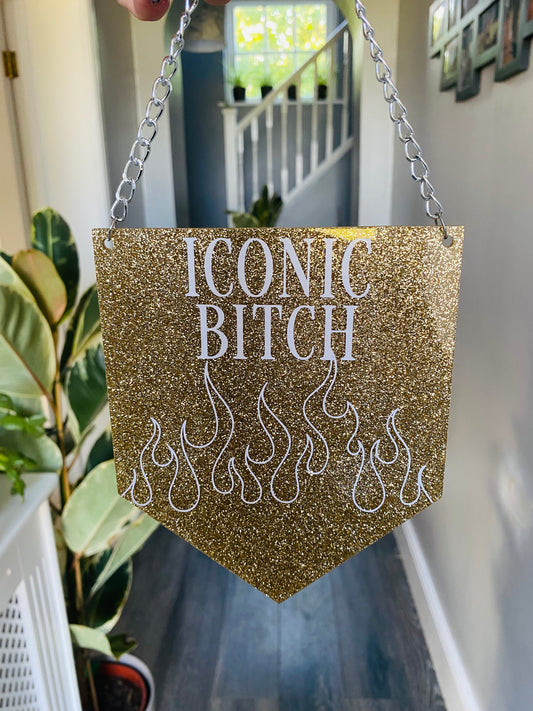 Iconic Bitch Glitter Acrylic Pennant