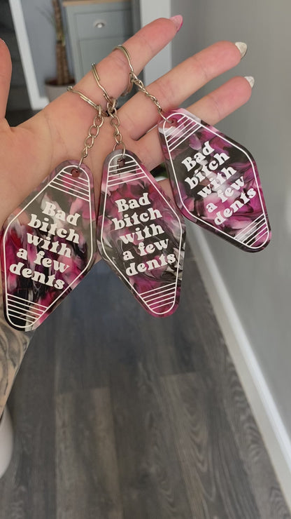 “Bad Bitch with a few dents” Motel Style Keyring